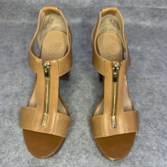 Franco Sarto Tan Leather Open Toe Zip Up Sandals, Women’s Size 8M 4” Heel - Picture 11 of 12